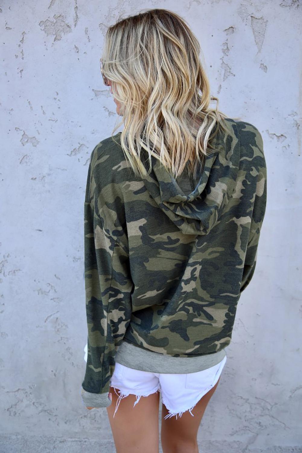 Green Camo Print Pullover Hoodie