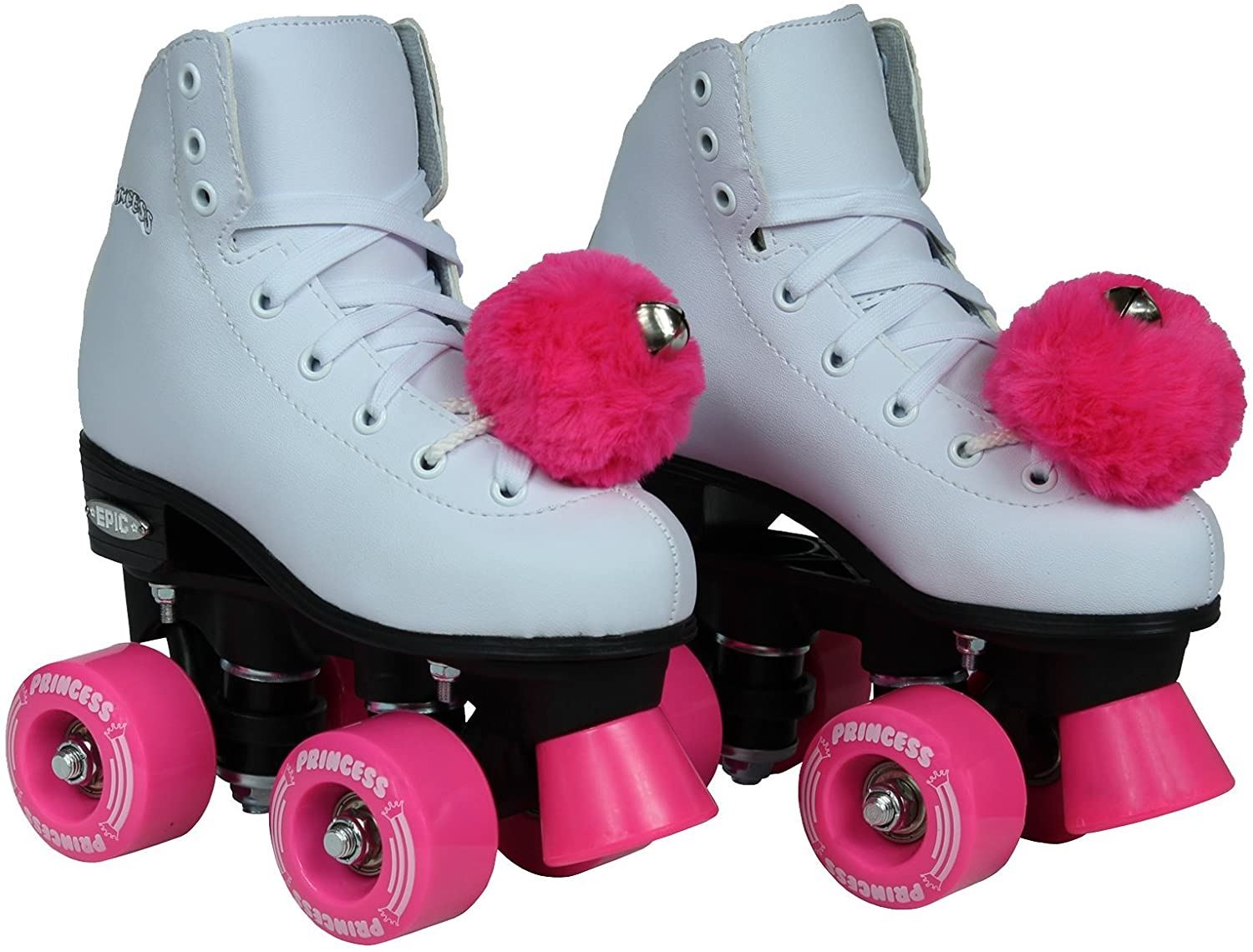 Epic Skates Pink Princess Girls Quad Roller Skates, White, JUVENILE 12
