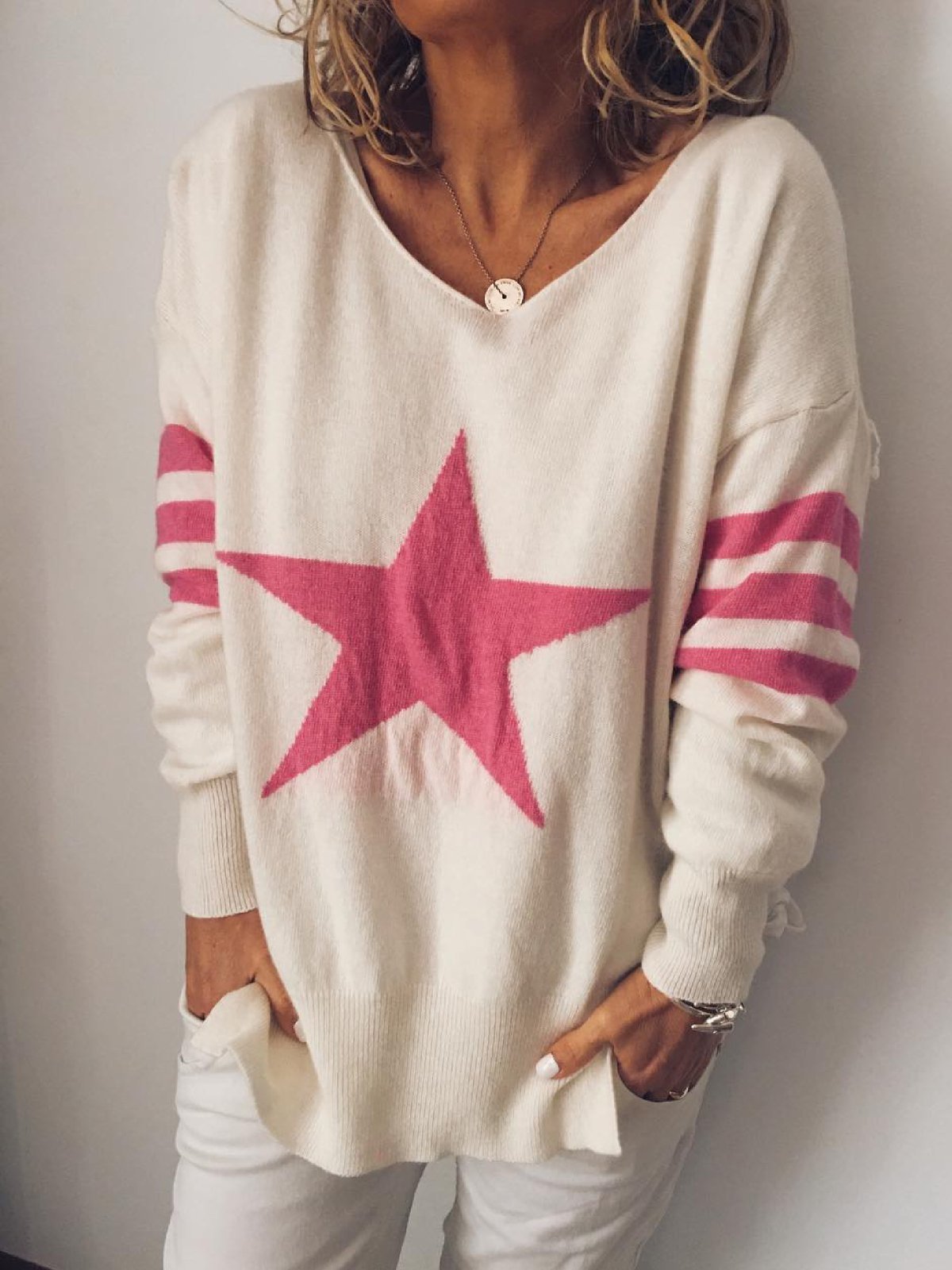 Printed V Neck Long Sleeve Shirts & Tops