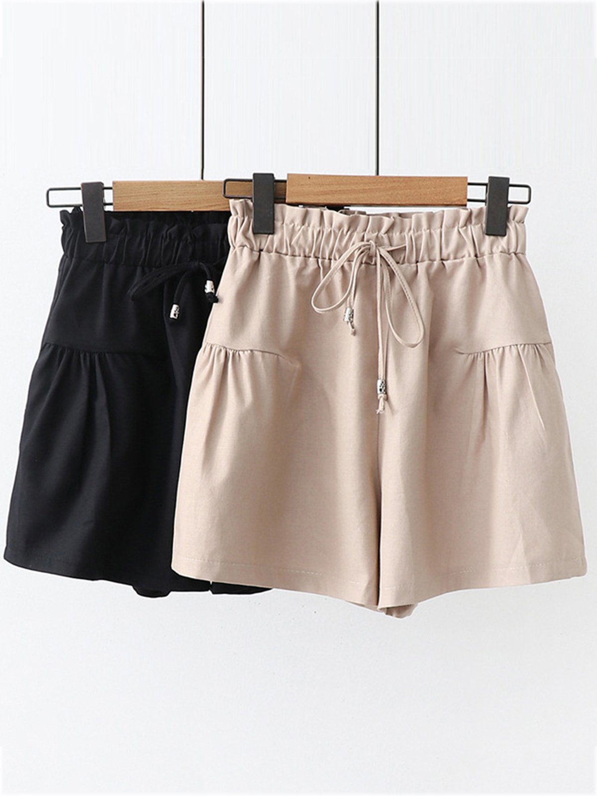 Casual Solid Pockets Cotton Pants