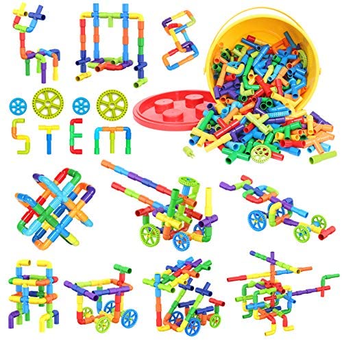 Building Blocks Kids Educational Toys Creative STEM Tube Locks Construction Kit Pipe Tube Building Sets Preschool Learning Toys, Present Gift for Kids Boys and Girls 3+, 250 Pieces with Storage Box