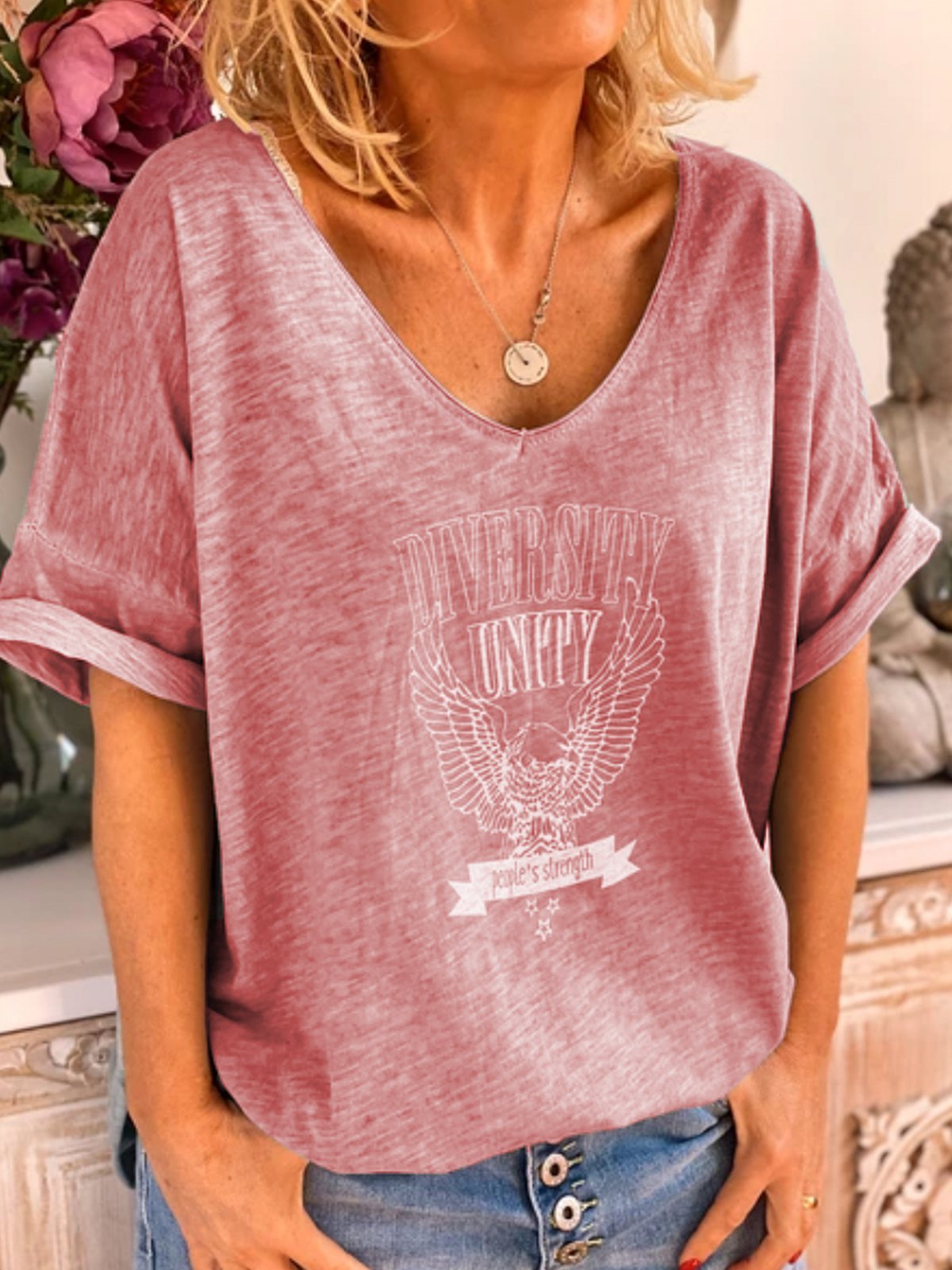 Summer loose European and American short-sleeved casual printed T-shirt