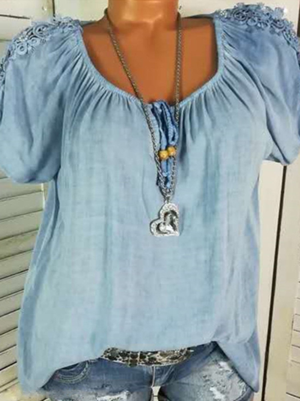 Short Sleeve Round Neck Cotton-Blend Shirts & Tops