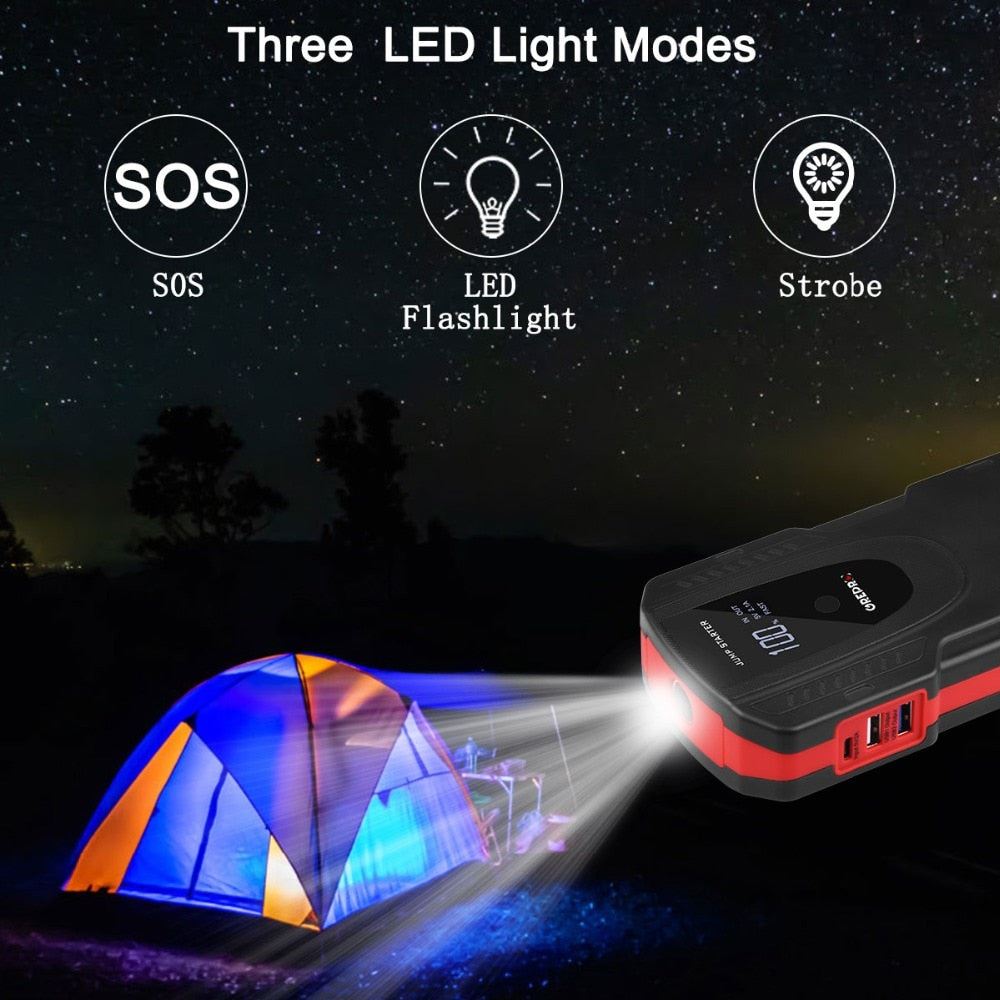 Car Starter Auto Power Bank Jump Starter 1000A Car Buster 12V Vehicle Emergency Battery Auto Booster Battery Powerful LED Light