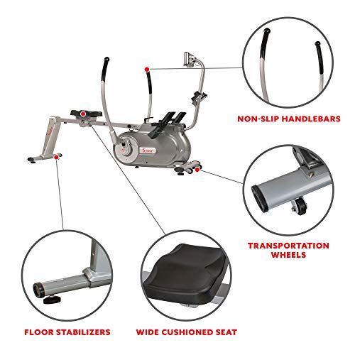 Sunny Health & Fitness Full Motion Magnetic Rowing Machine Rower with Advanced LCD Display, Elevated Seat