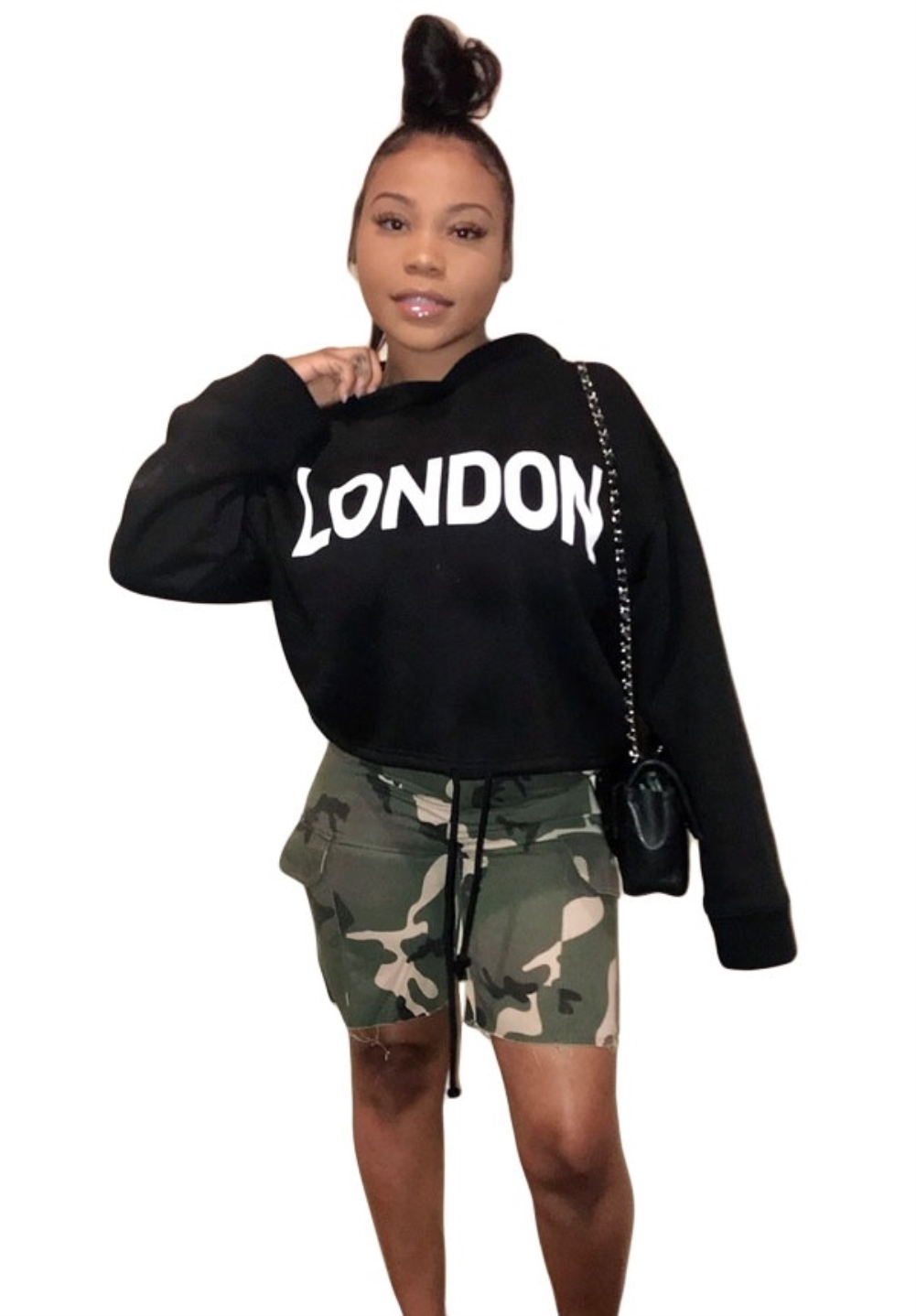 Print Black Long Sleeve Hoody