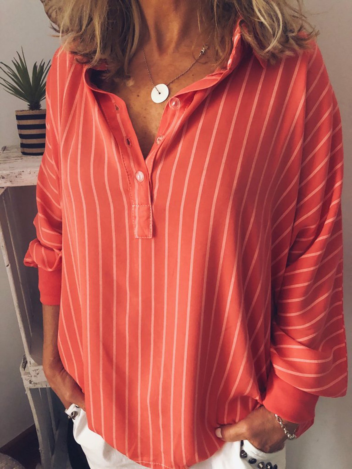 Long Sleeve Casual Stripes Printed Blouses&shirts