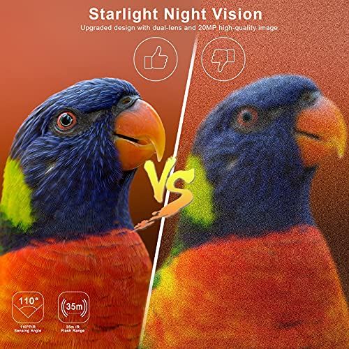 Trail Camera 20MP 4K Night Vision Dual-Lens Game Hunting Camera, 120° Wide Angle