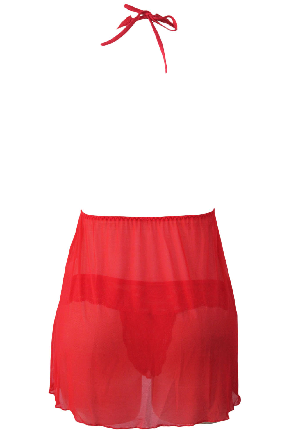 Red Ravishing Halter Lace Top Open Back Babydoll edit