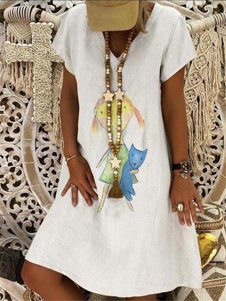 Short Sleeve Casual V Neck Dresses