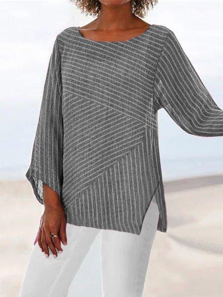 Crew Neck Long Sleeve Paneled Holiday Shirts & Tops