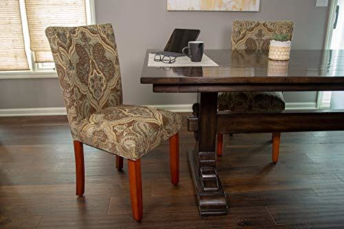 Upholstered Accent Dining Chair, Set of 2, Blue and Brown Paisley