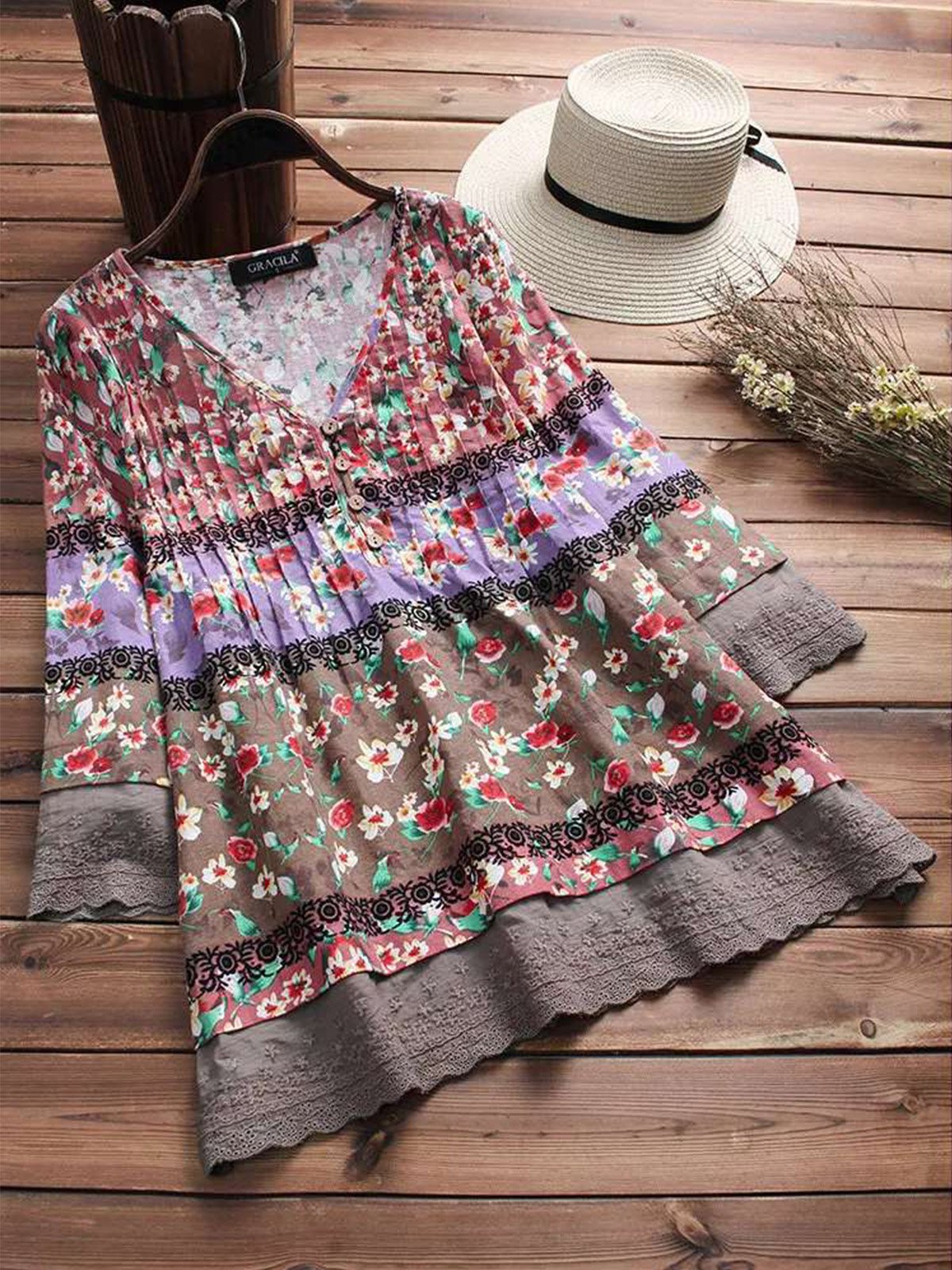 Women Casual Printed Tops Tunic Blouse Shirt