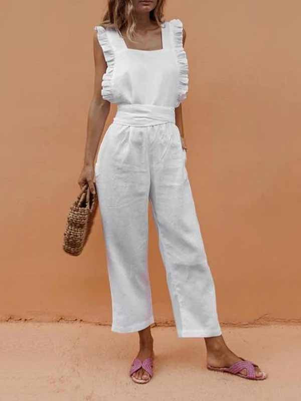 Sexy Backless Sleeveless Linen Jumpsuit