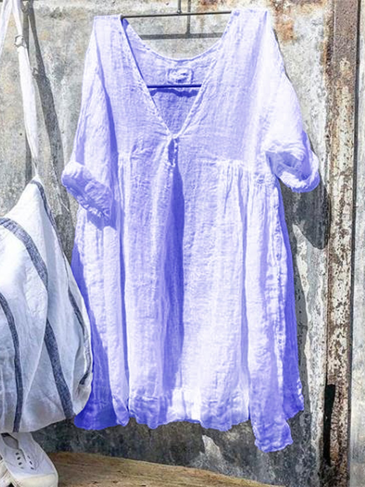 V neck Buttoned Casual Half Sleeve Dresses