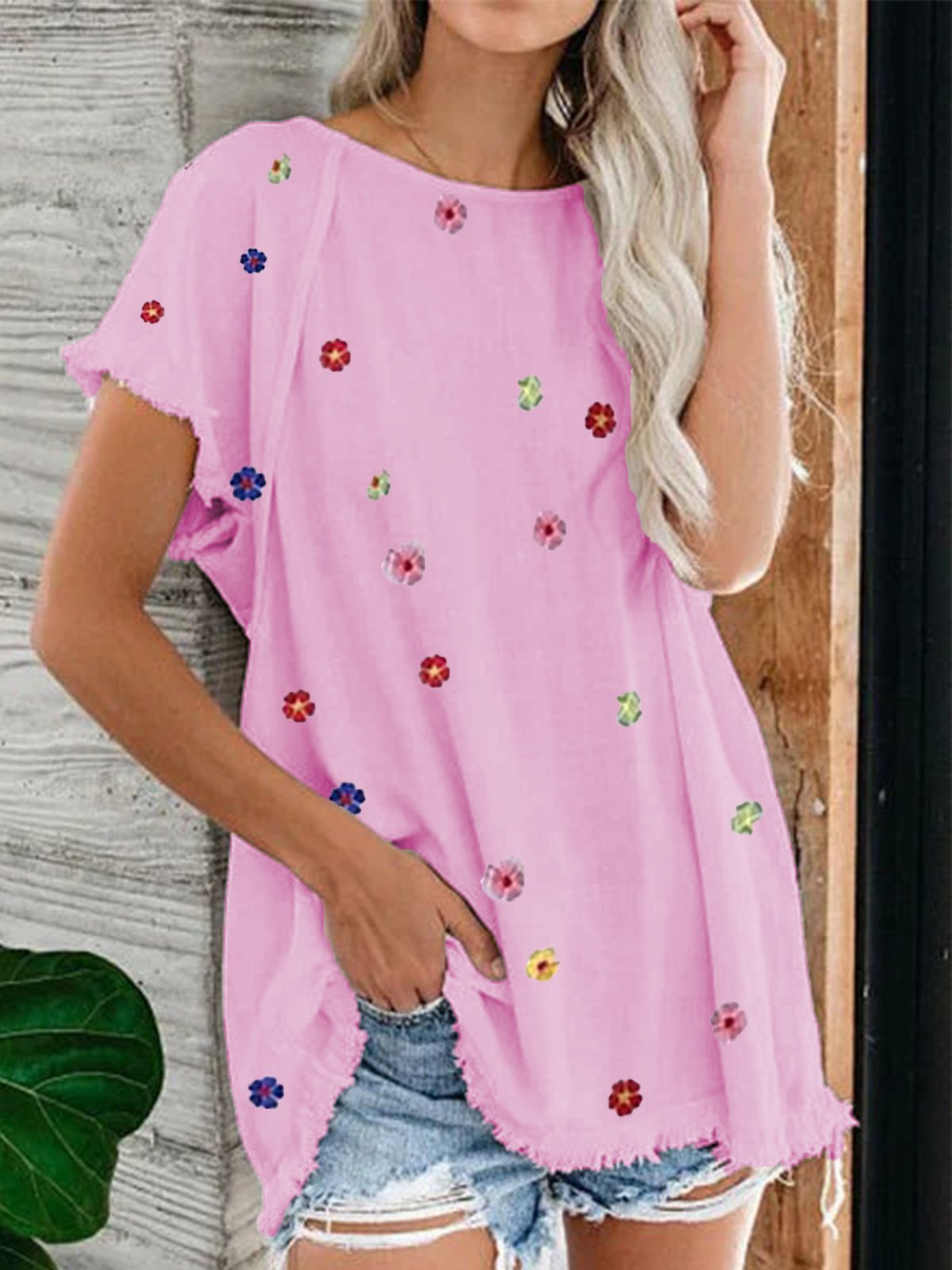 Cotton-Blend Casual Floral Printed Shirts & Tops