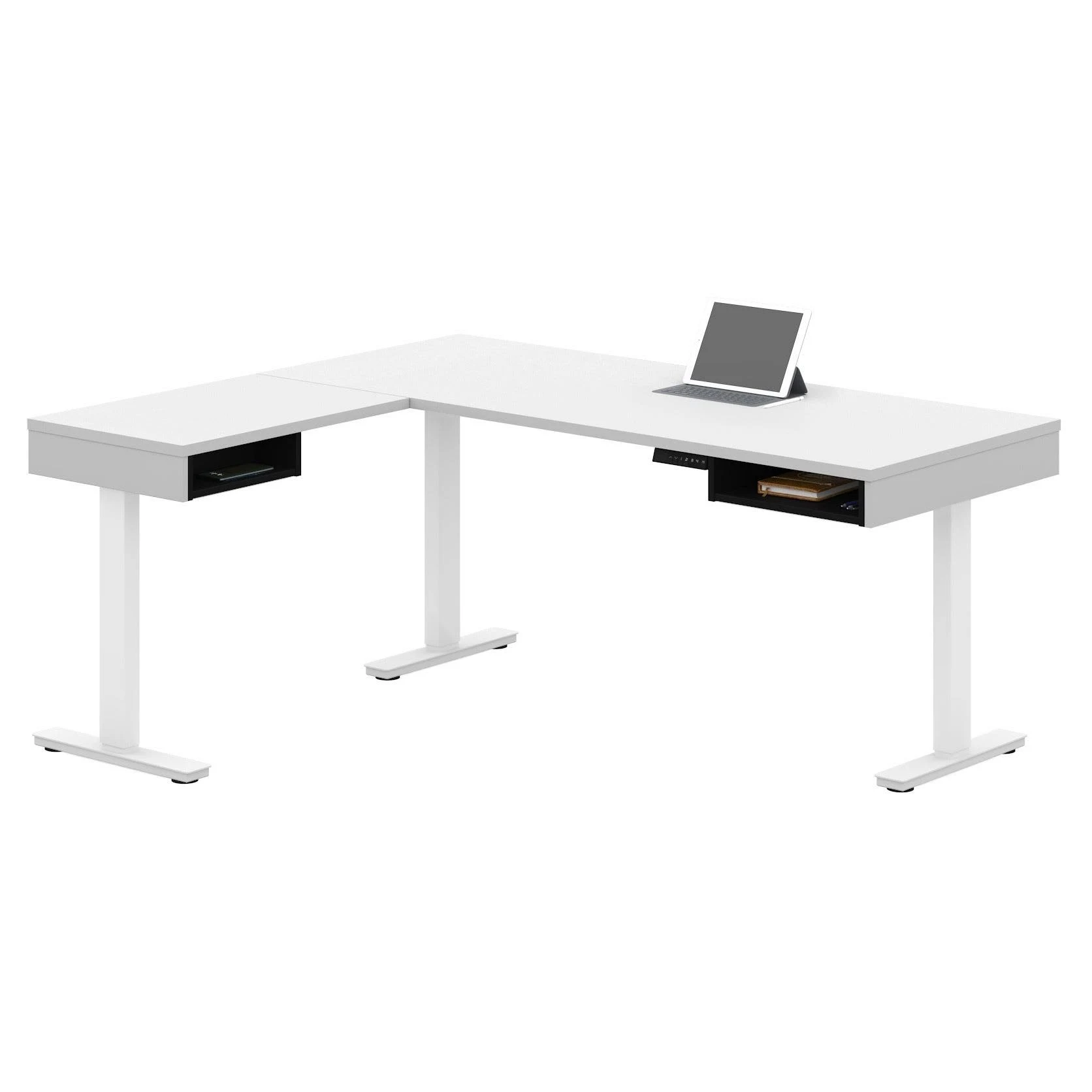 Strick Bolton Cubiles Adjustable L-Shaped Desk (White Black)