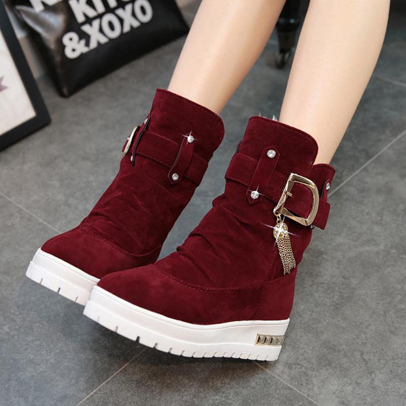 Buckle Strap Mid-Calf Women Suede Ski Boots