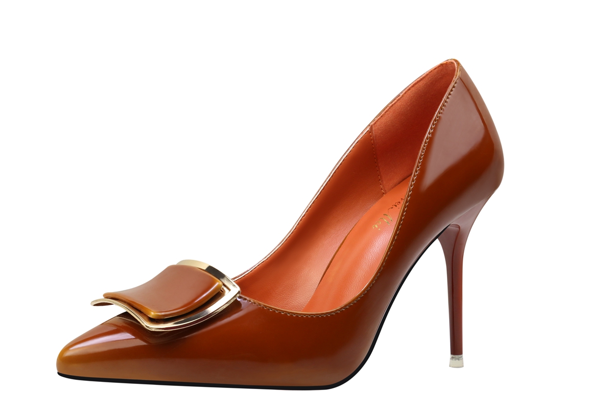 9.5CM Light Pointed Patent Leather Buckle Sweet Dress Elegant Heeled Sandals