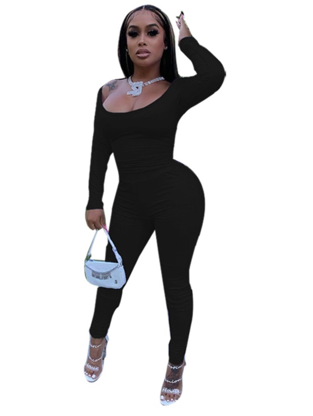 Solid Color Sexy Two Piece Tight Pants Set