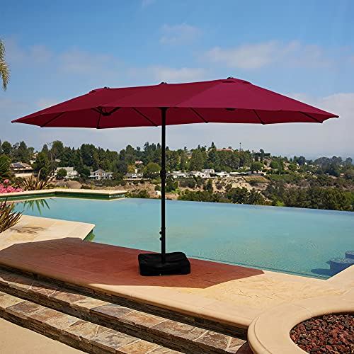 15Ft Patio Umbrella with Base & Crank, UV Sun Protection �C Red