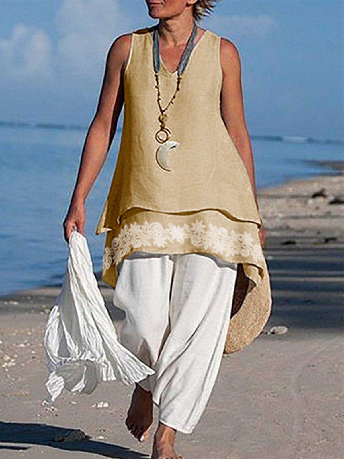 Asymmetrical Sleeveless Linen Shirts