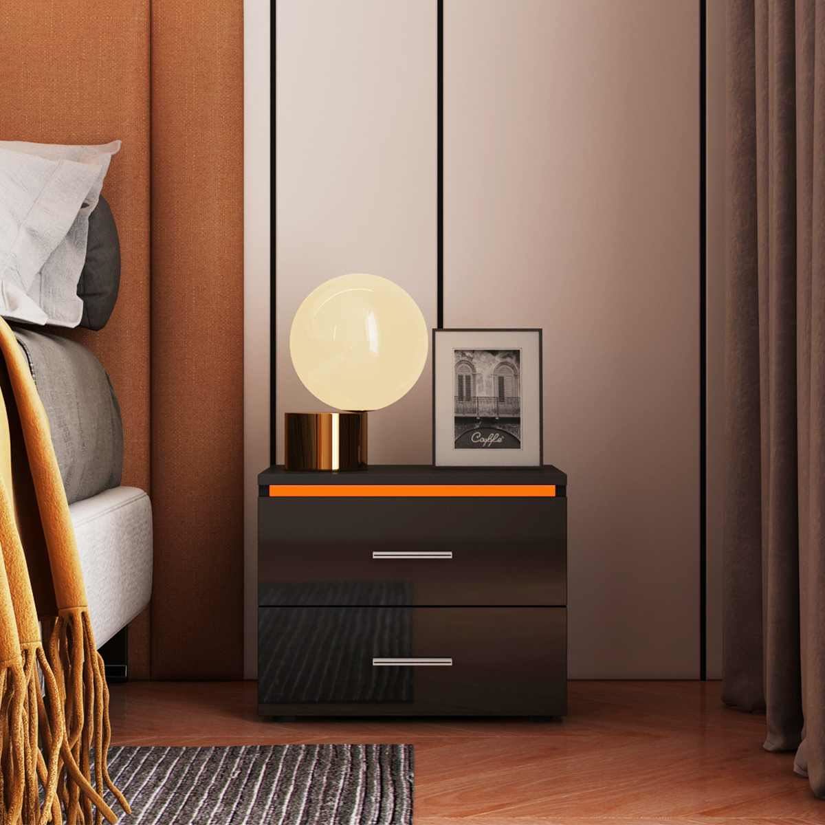 3 Type Modern Luxury LED Light Nightstand Coffee Tea Table w/2 Drawers Organizer