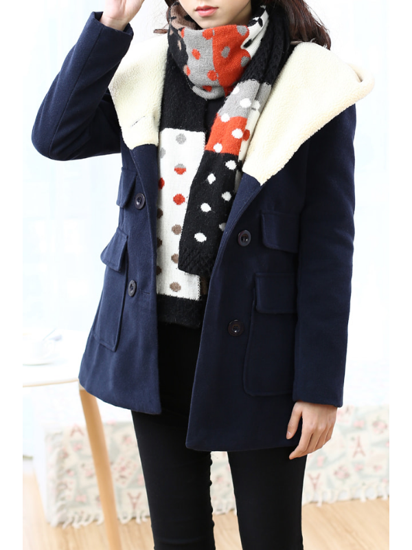 Woolen Lapel Pockets Long Sleeve Vintage Coat