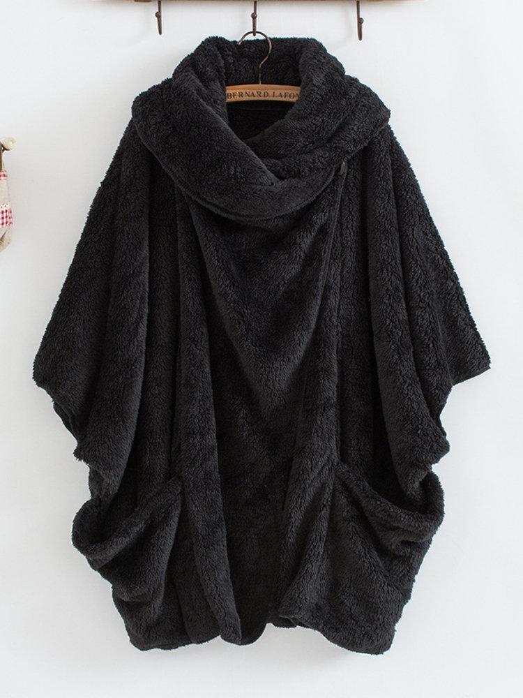 Casual Women Turtleneck Big Pockets Cloak Coats