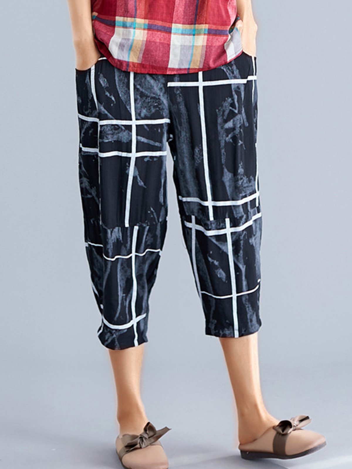 Plus Size Women Striped Casual Pants