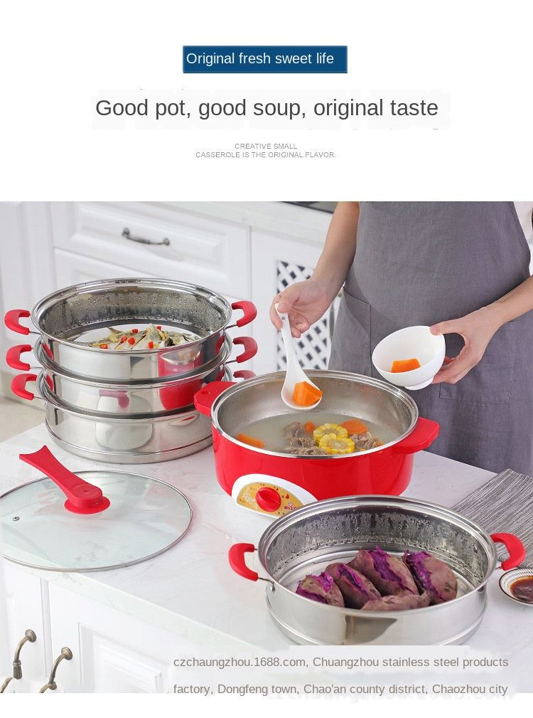 Stainless Steel Electric Food Steamer Pot Stainless  Pan Rice Bun Steamer Steam Cooker Instant