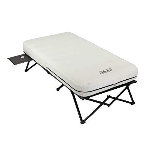 Coleman Twin Airbed Folding Cot with Side Table and 4D Battery Pump, White