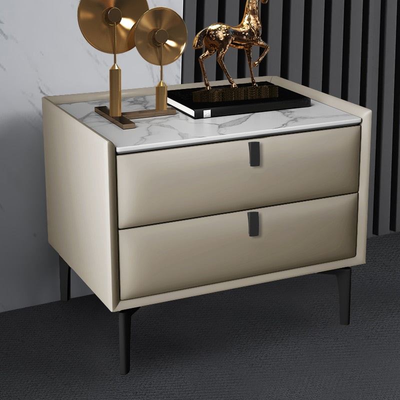Simple Master Bedroom Bedside Cabinet All Solid Wood Bedside Table Leather