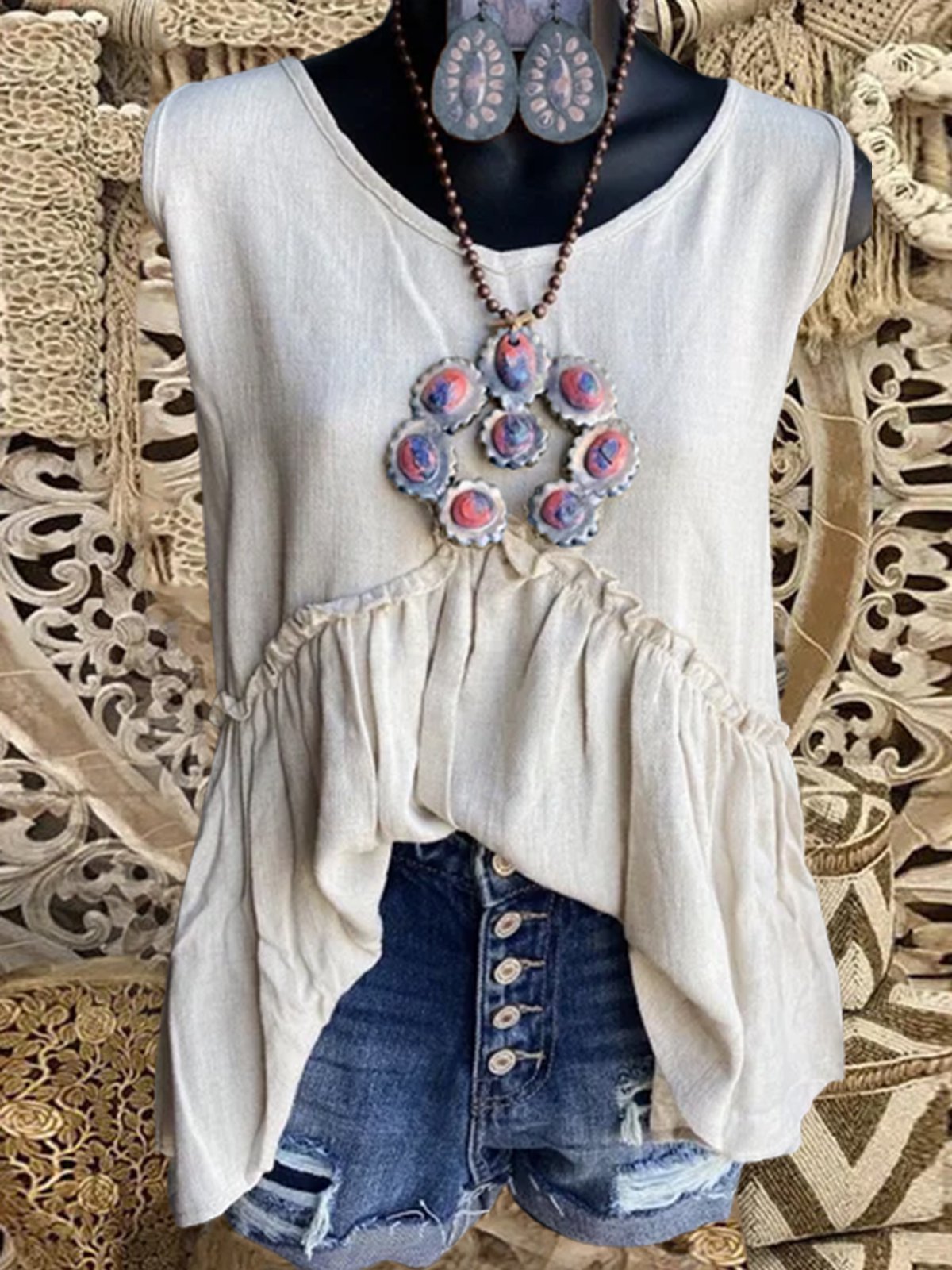 Cotton-Blend Short Sleeve Casual Shirts & Tops