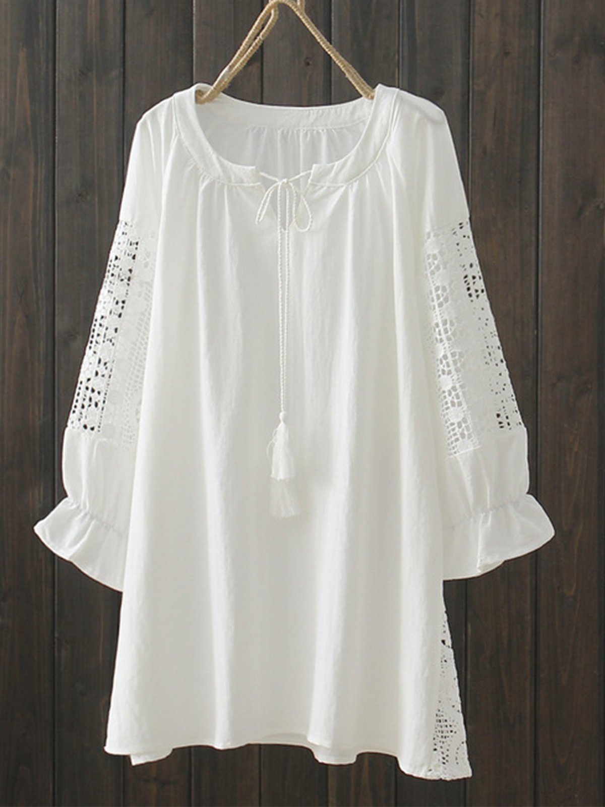 Cotton-Blend 3/4 Sleeve V Neck Solid Shirts & Tops