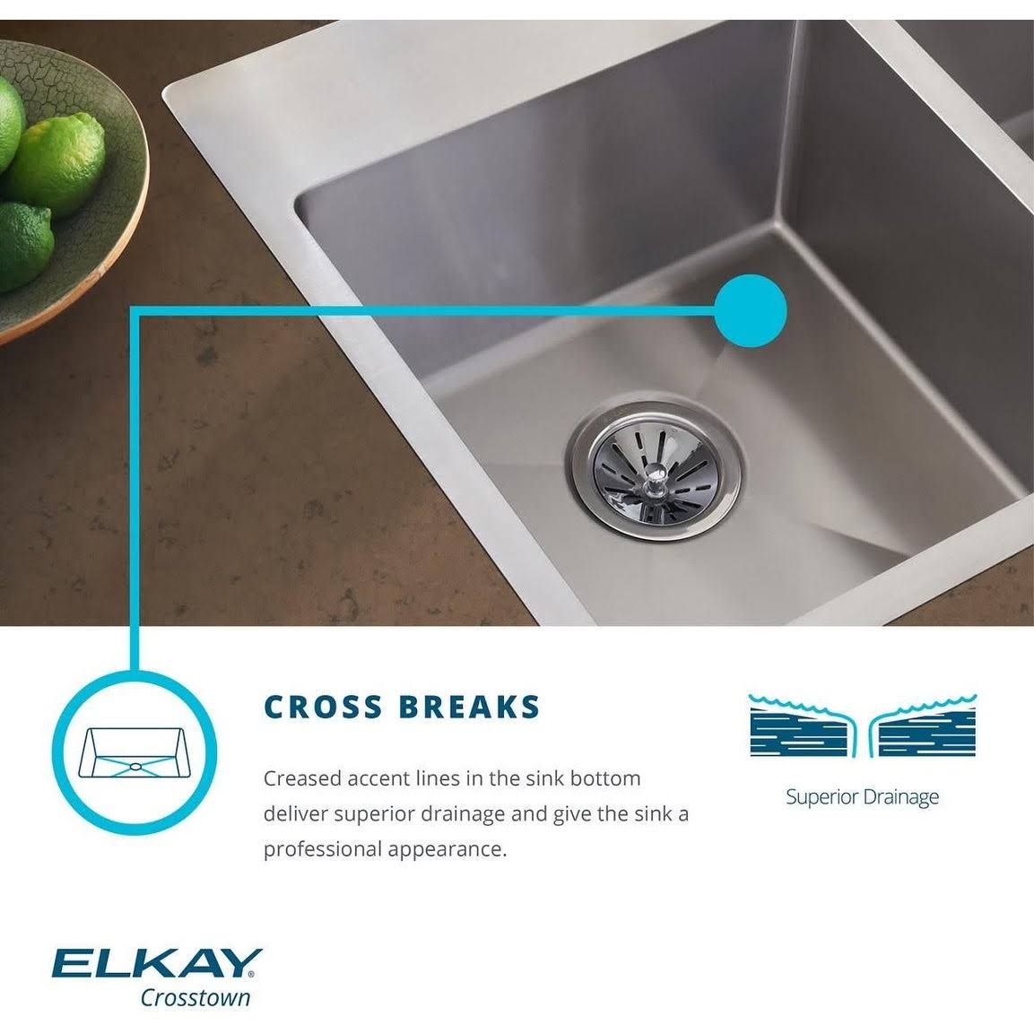 Elkay Crosstown Stainless Steel 30-1/2x22 x 18-1/2x22 x 10x22 Single Bowl Undermount Sink Kit EFRU281610TC