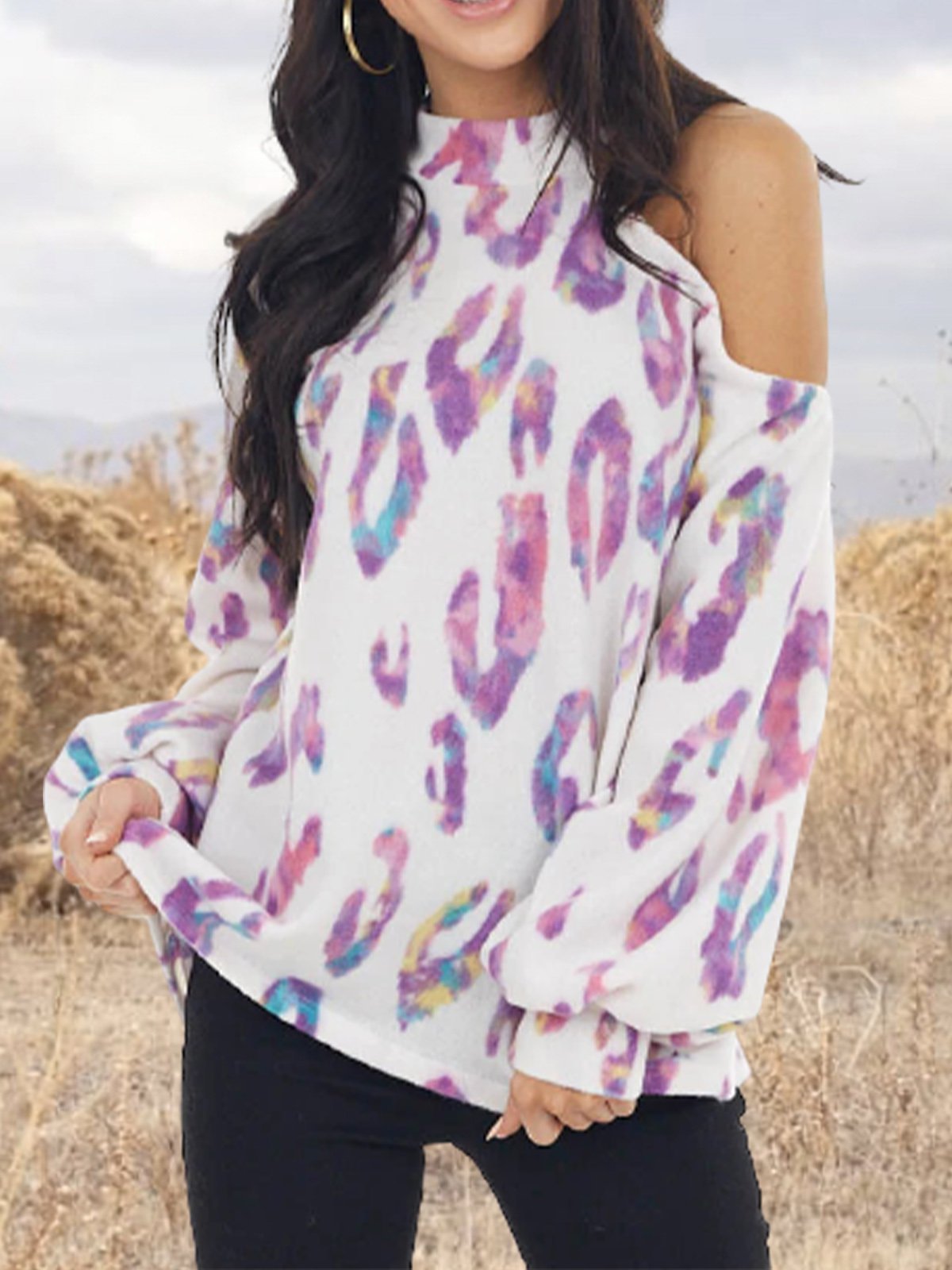 Cold Shoulder Leopard Romantic Shirts & Tops