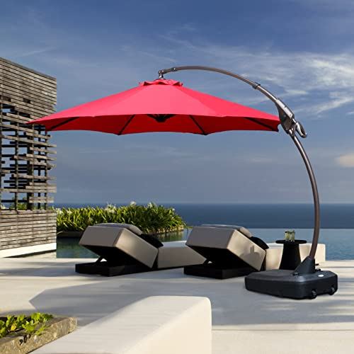 Grand Patio Deluxe NAPOLI 11 FT Curvy Aluminum Offset Umbrella, Patio Cantilever Umbrella with Base