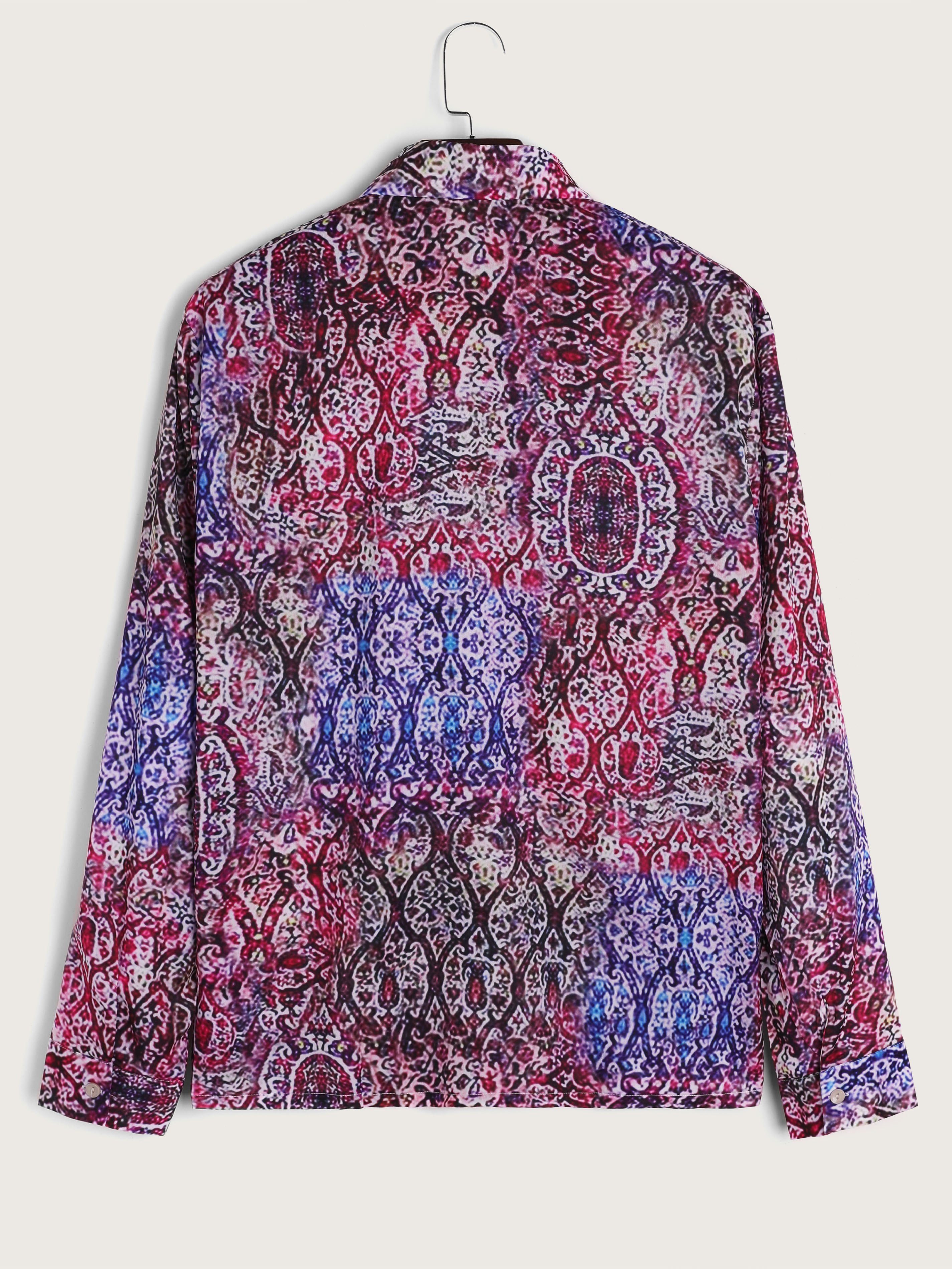 Men's Vacation Floral Print Long Sleeve Blouse