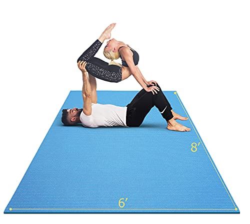 GXMMAT Extra Large Yoga Mat 6��x8��x7mm, Thick Workout Mats for Home Gym Flooring, Non-Slip Quick Resilient Barefoot Exercise Mat- Sky Blue