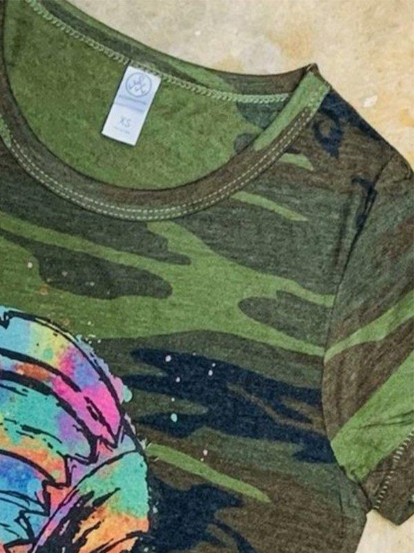 Casual Short Sleeve Camo Shirts & Tops