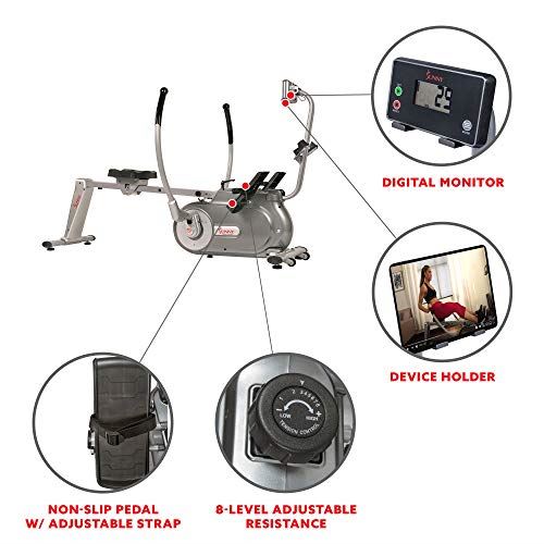 Sunny Health & Fitness Full Motion Magnetic Rowing Machine Rower with Advanced LCD Display, Elevated Seat