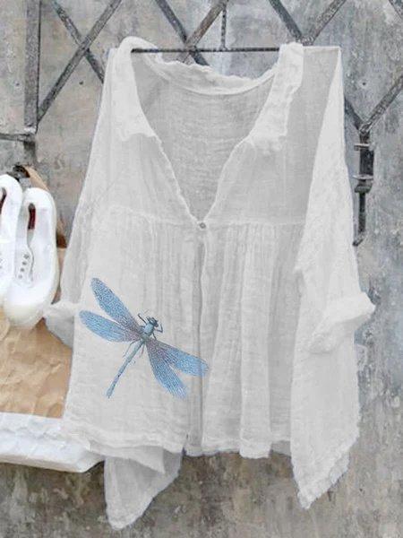 Casual vintage printed cotton top