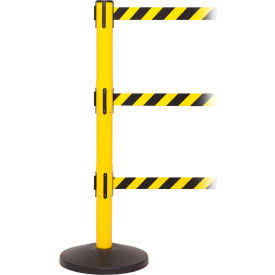 Queue Solutions LLC SafetyPro 250 Retractable Triple Belt Barrier, 40x22 Yellow Post, 11& Black/Yellow Belt