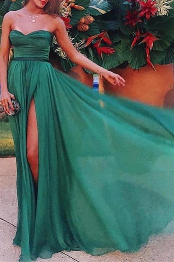 Sexy Sleeveless One Word Collar Solid Color Evening Dresses