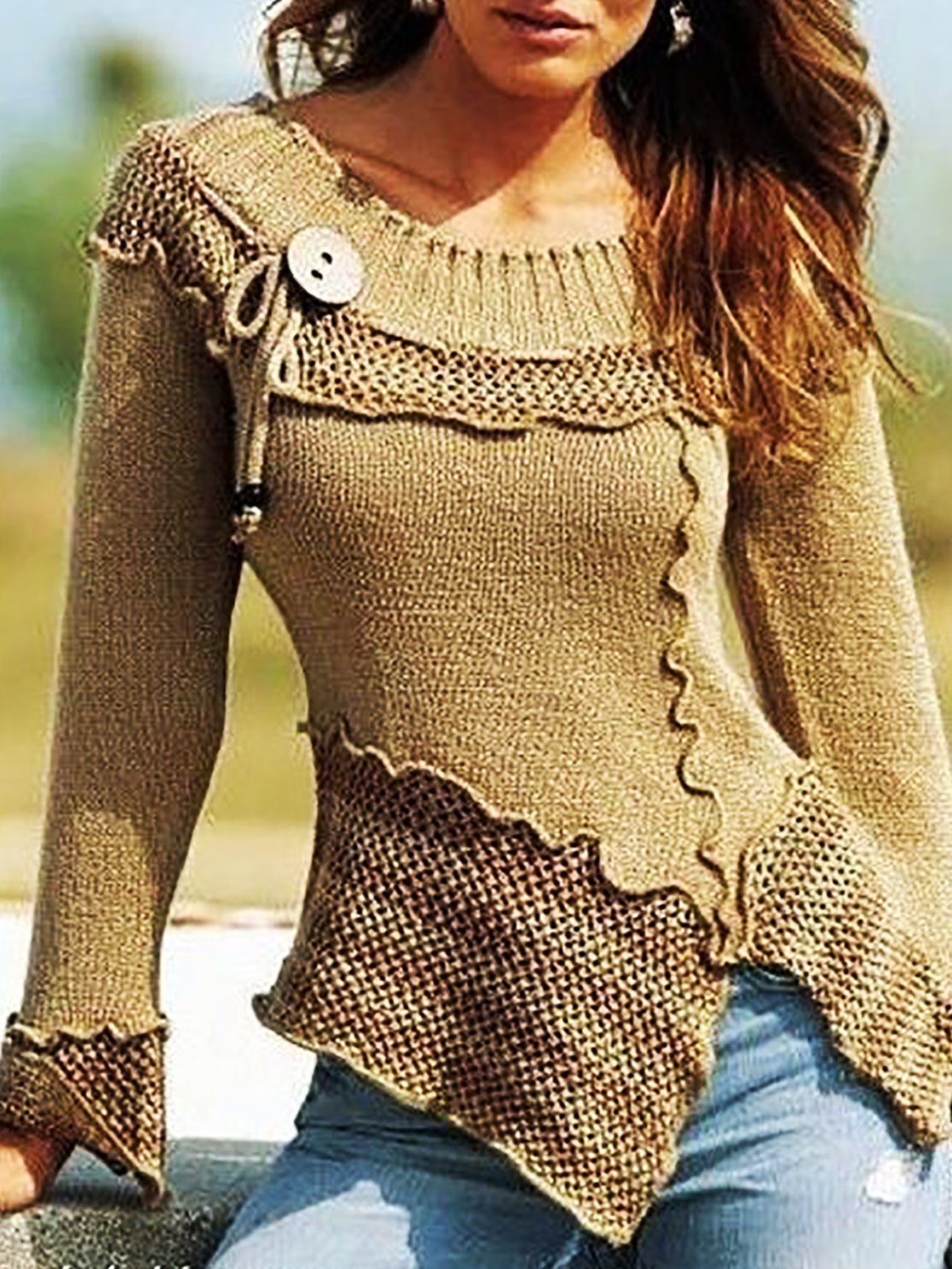 Crew Neck Shift Long Sleeve Sweater