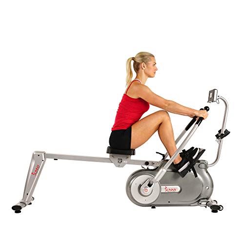 Sunny Health & Fitness Full Motion Magnetic Rowing Machine Rower with Advanced LCD Display, Elevated Seat
