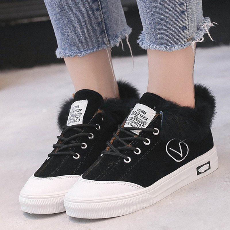 Daily Artificial Nubuck Flat Heel Flats Women Casual Fur Sneakers Athletic Shoes