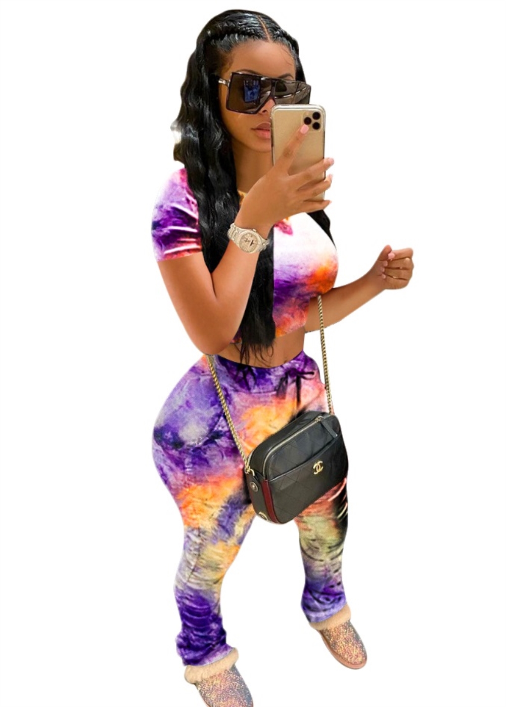 Summer Tie Dye Two Piece Stacked Legging Set