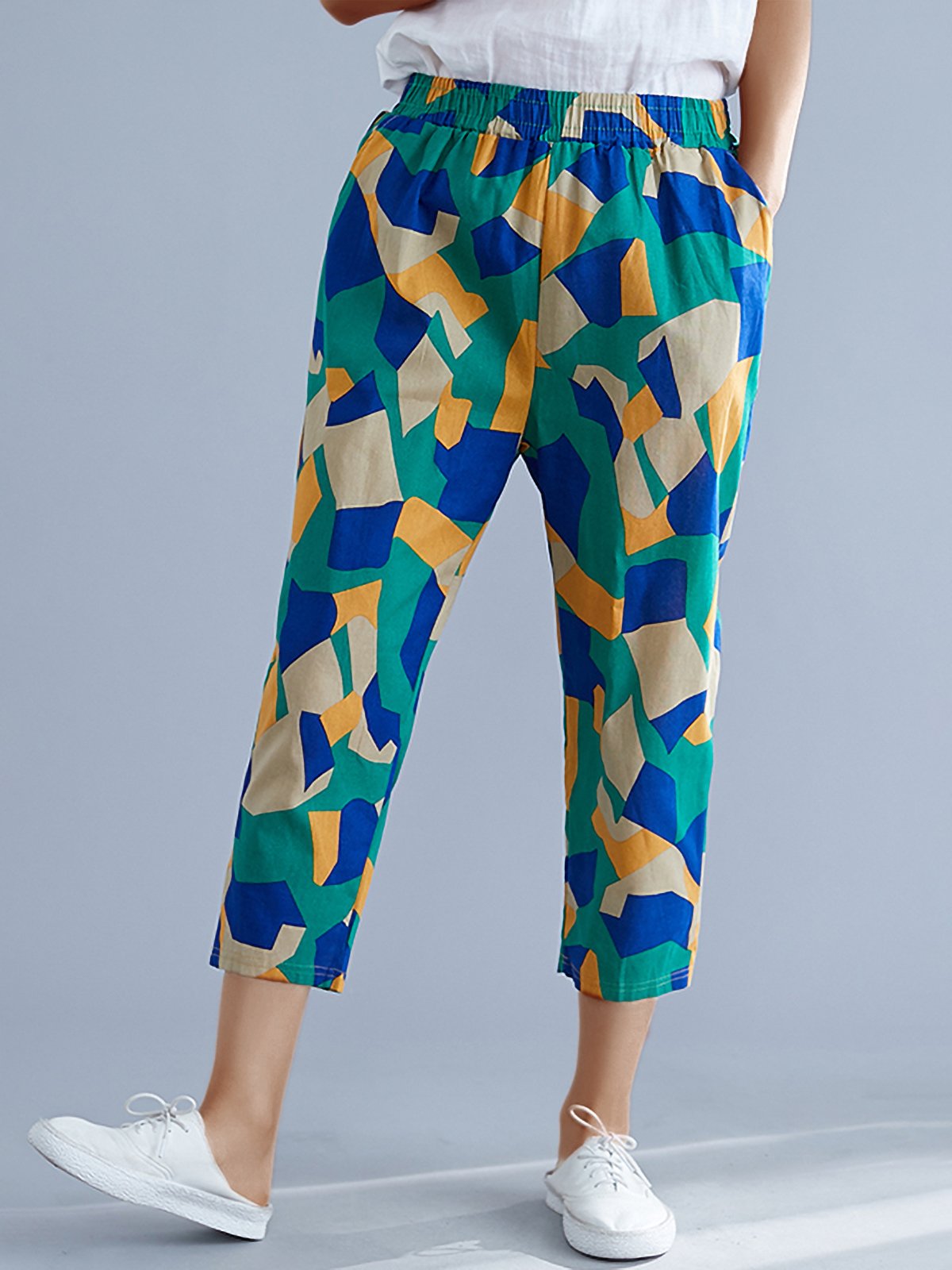Plus Size Women Vintage Square Floral Casual Pants
